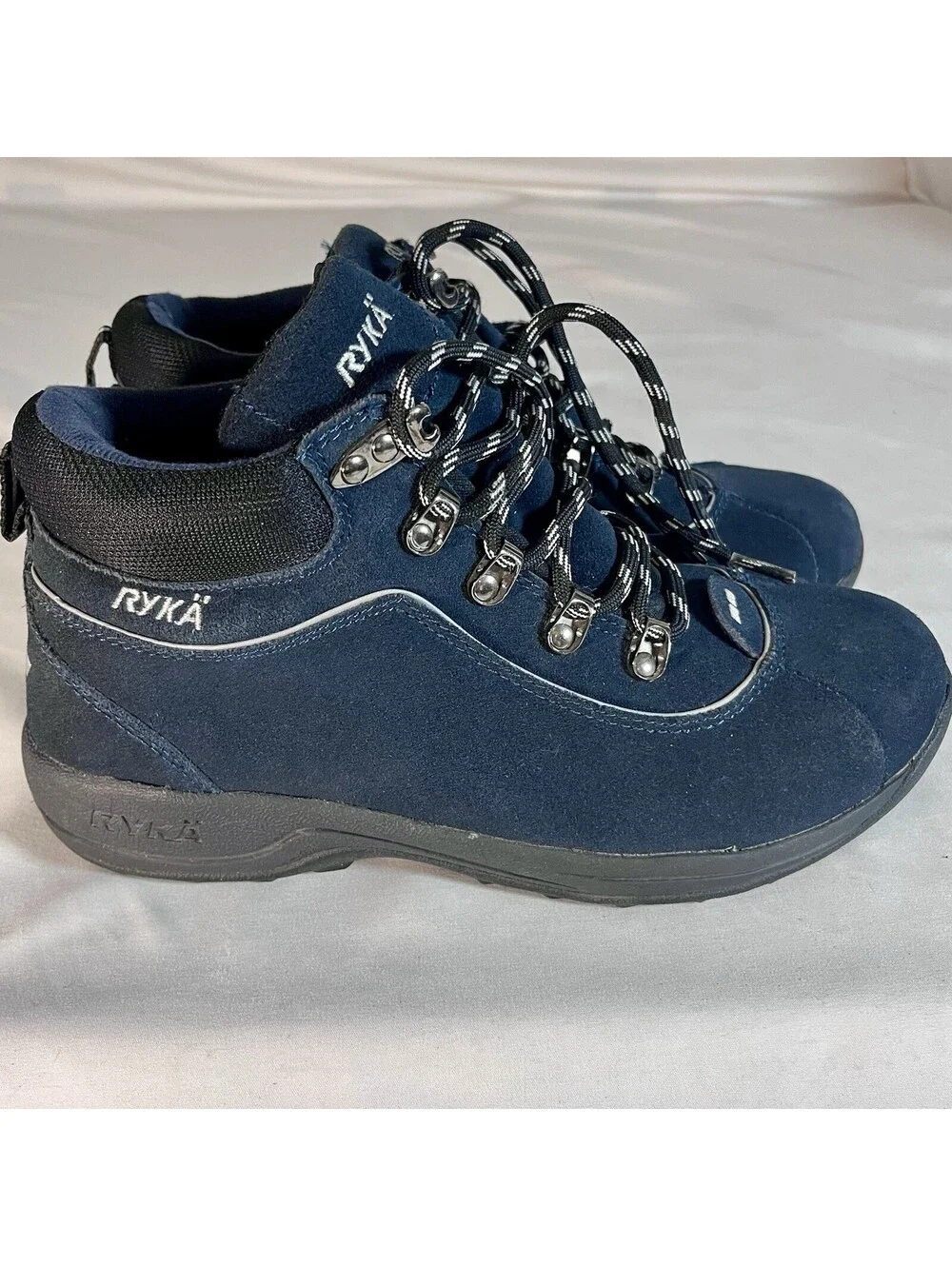 Ryka  Women's Suede Hiking Boots Navy Blue Lace-Up Ankle Outdoor Shoes 8.5
